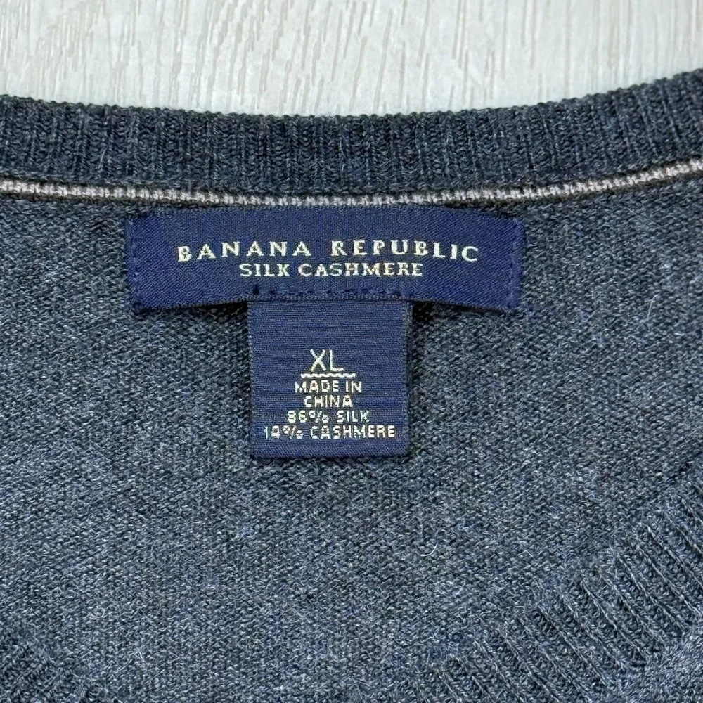 VTG Y2K Banana Republic Silk Cashmere Sweater Mens XL Gray V Neck Luxury